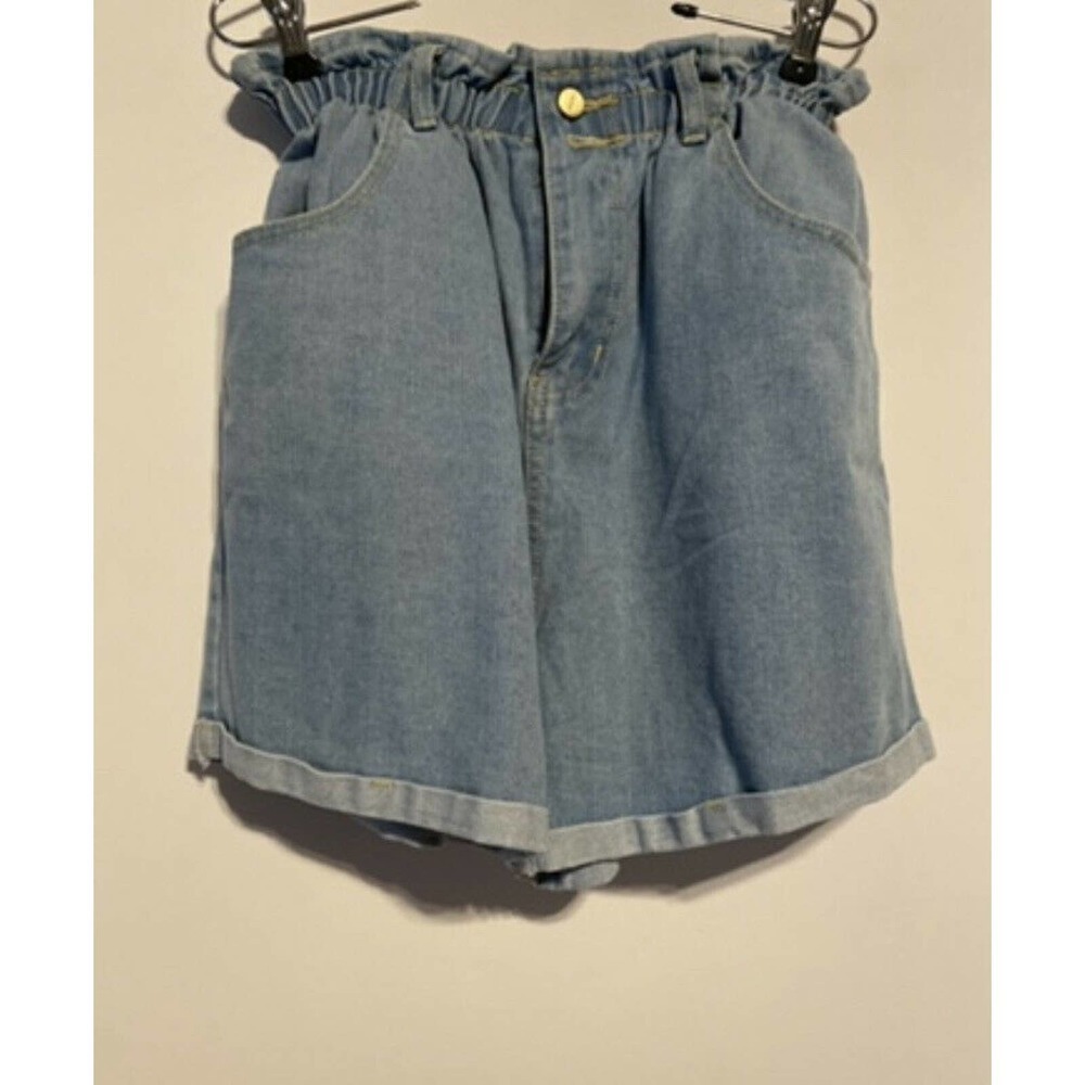 PLAID & Plain High Waisted Denim Shorts Rolled Jean Stone Size Large